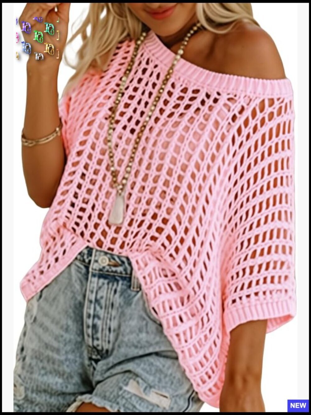 Crochet Hollow Out Knit Pullover Sweater Short Sleeve Casual Beach Coverup